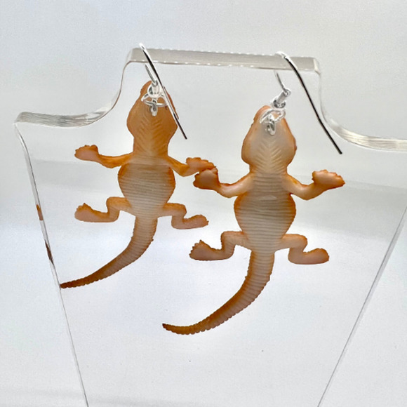 Orange Lizard Earrings - Animal Earrings - Bearded Dragon Earrings - Serpents - Picture 5 of 9